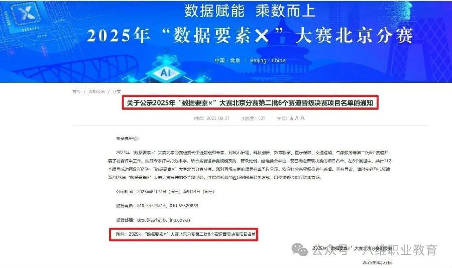 热烈祝贺八维职业学校晋级2025年“数据要素×”大赛北京分赛决赛！